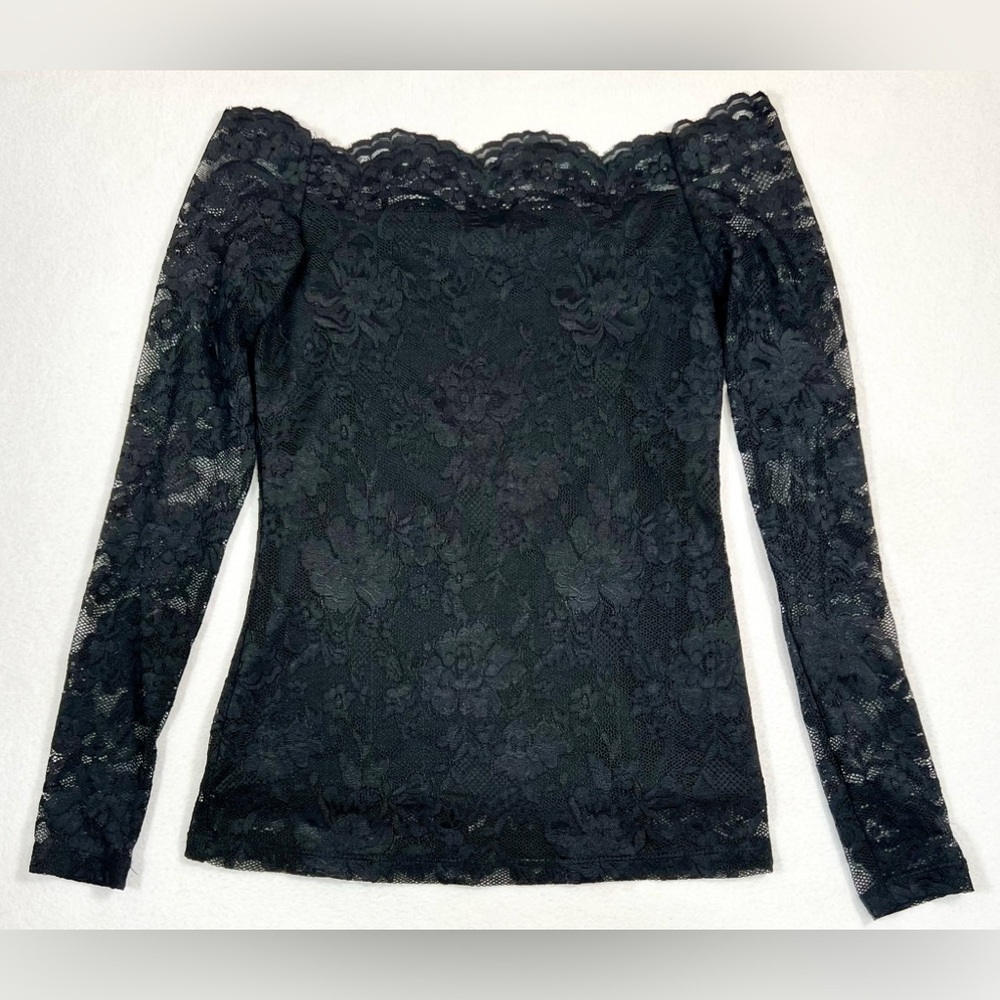 Dynamite Black Lace Off-Shoulder Long Sleeve Top
